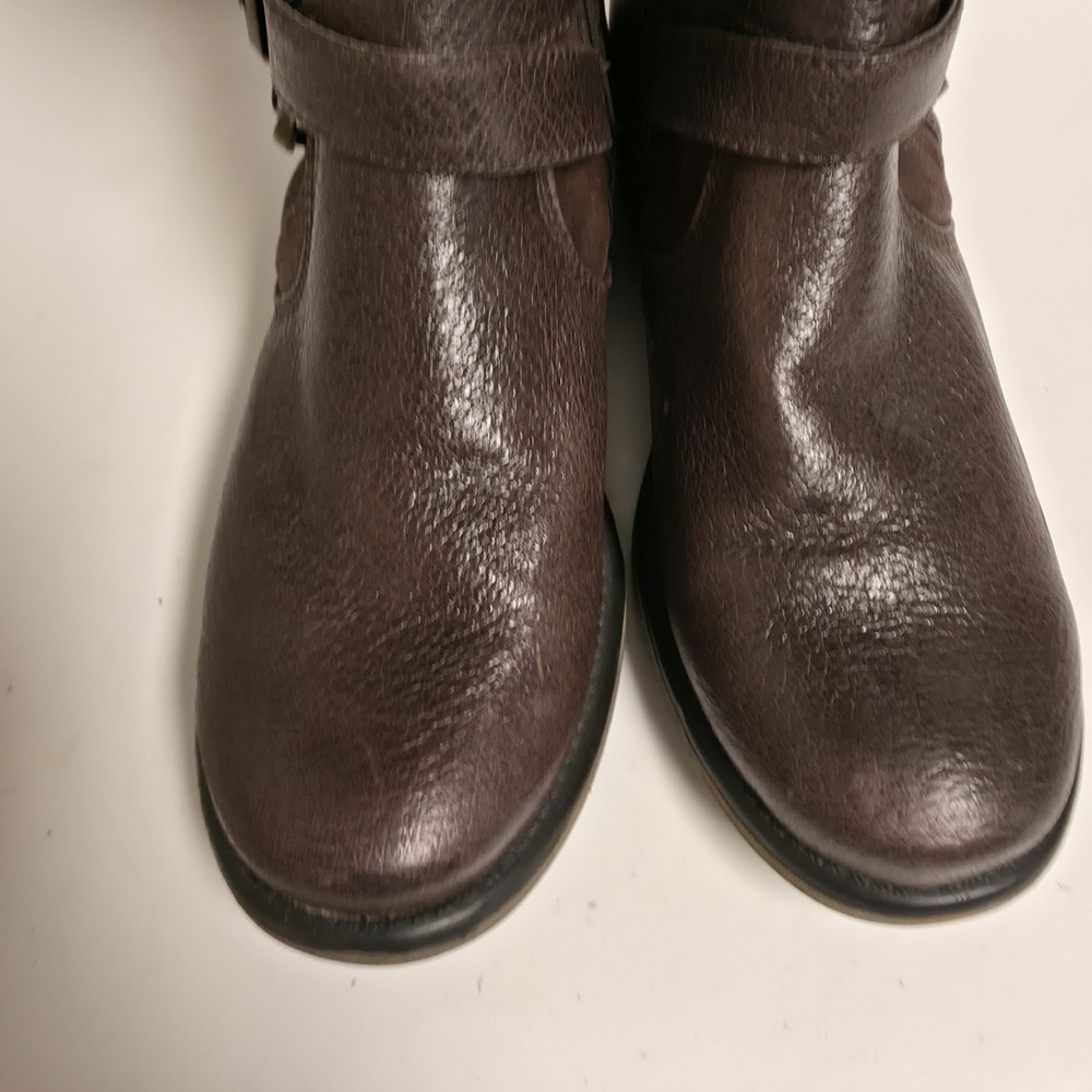 Baretraps Sabella Brown Leather Moto Boots Faux Fur Lined Buckle Women's 8M - Picture 3 of 16